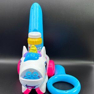 Play Day Unicorn Push Bubble Blower w/ Bubble Solution Blue White NWOB